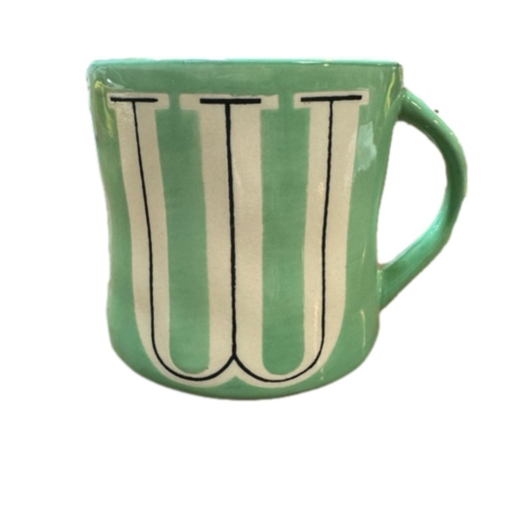 ANTHROPOLOGIE Cup Mug "W” Green